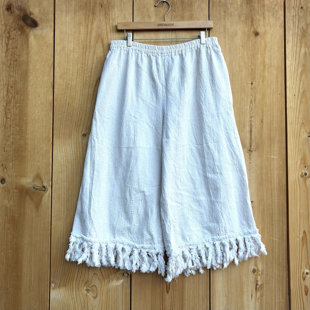 Alfredo’s Wife Vintage Wide Leg Fringe Hem Cropped Ivory Pants Sz Medium